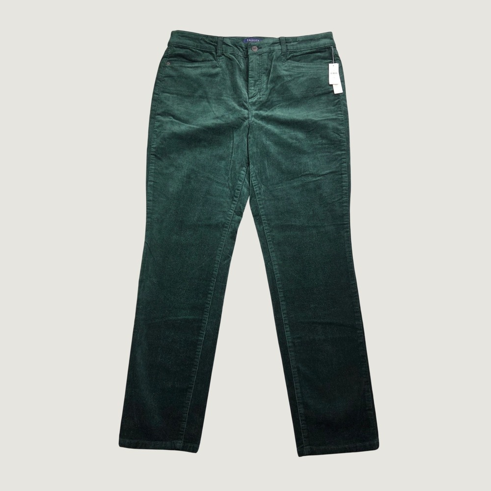 Talbots Womens 14 Corduroy Pants Green Straight Simply Flattering 5 Pocket NWT